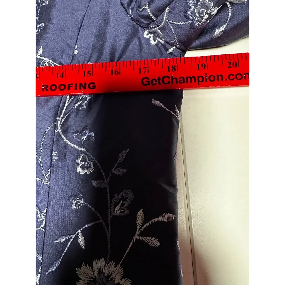 Talbots Petites Navy Pure Silk Floral Embroidered Blazer Pants Suit Set Sz‎ 8P